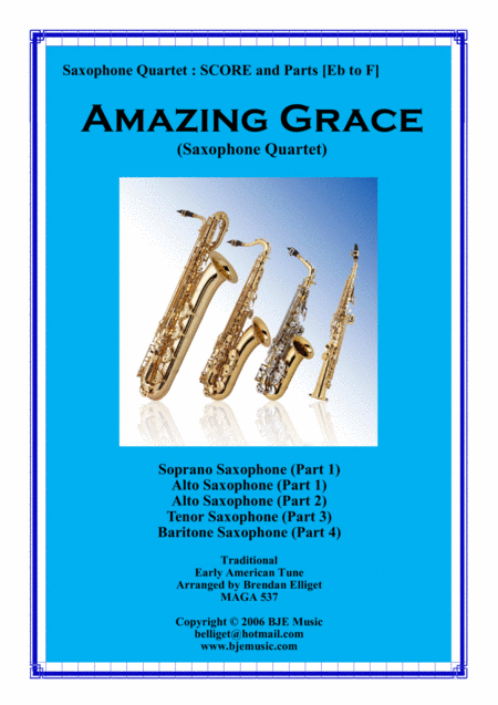 Amazing Grace Saxophone Quartet Score Annd Parts Sheet Music