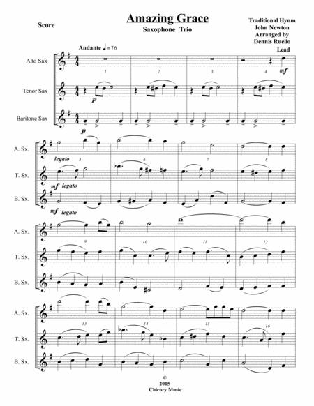 Amazing Grace Saxophone Trio Atb Jazz Funeral Style Sheet Music