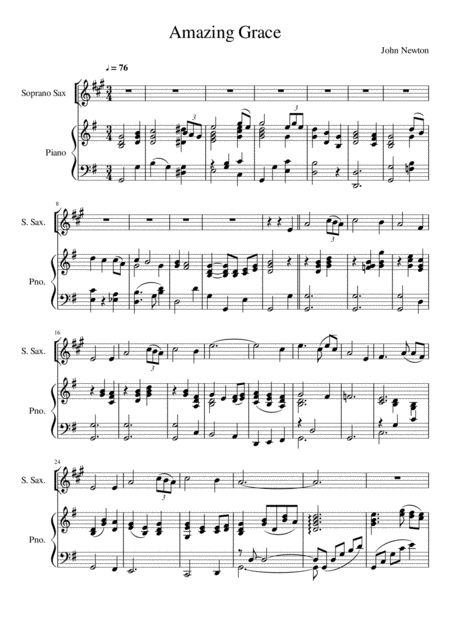 Free Sheet Music Amazing Grace Soprano Saxophone Solo