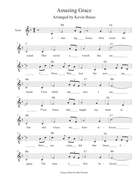 Amazing Grace Tenor Voice Sheet Music