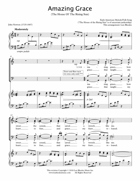 Free Sheet Music Amazing Grace The House Of The Rising Sun Satb Choir And Piano