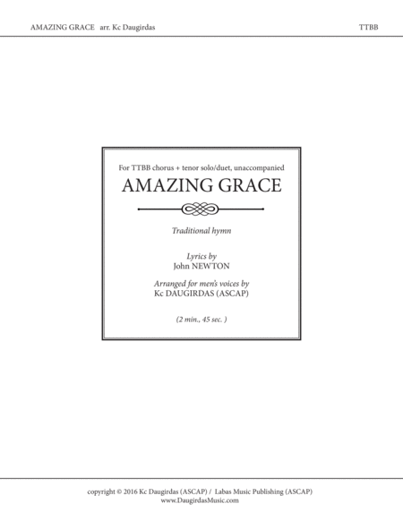 Amazing Grace Ttbb Chorus Soloists Sheet Music