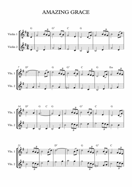 Amazing Grace Two Part Arrangement With Chords Sheet Music