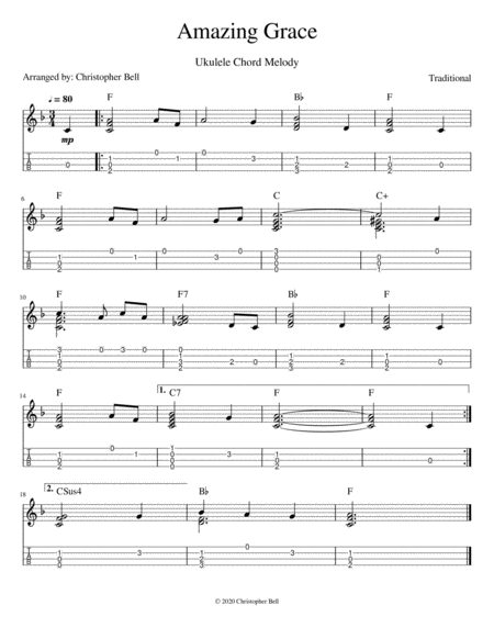 Amazing Grace Ukulele Chord Melody Sheet Music