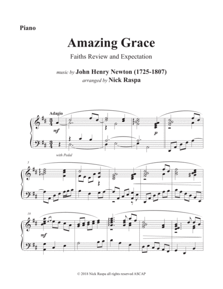 Amazing Grace Viola Piano Piano Part Sheet Music