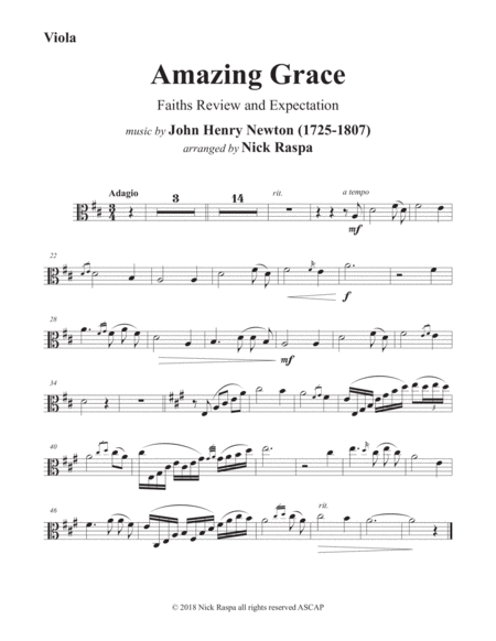 Amazing Grace Viola Piano Viola Part Sheet Music