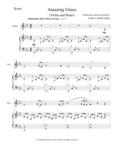 Amazing Grace Violin Piano And Violin Part Sheet Music