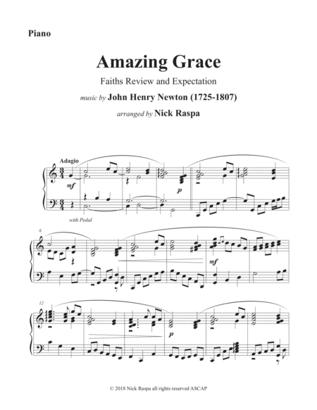 Amazing Grace Violin Piano Piano Part Sheet Music