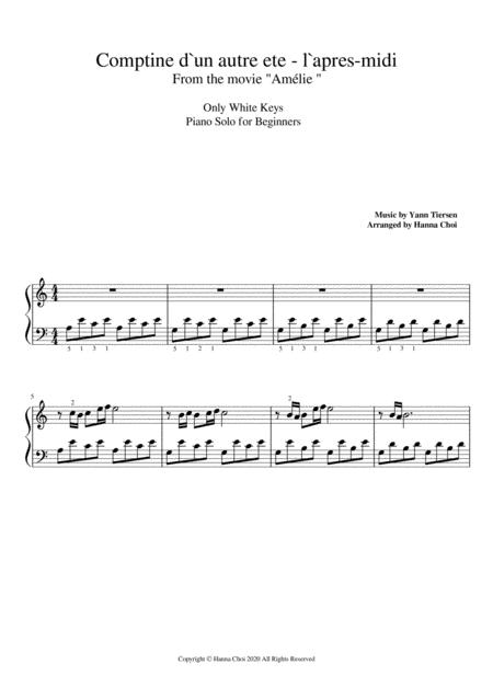Amelie Comptine D Un Autret L Aprs Midi Easy Version For Piano Solo Sheet Music