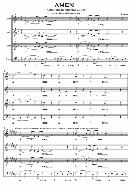 Free Sheet Music Amen A Cappella