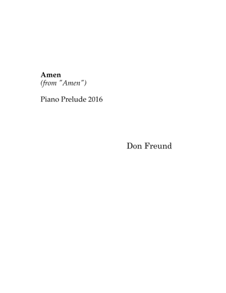 Amen Piano Prelude 2016 Sheet Music