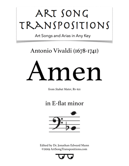 Amen Transposed To E Flat Minor Bass Clef Sheet Music