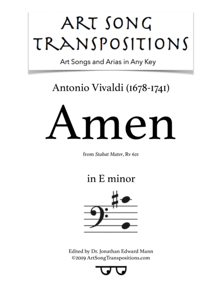 Amen Transposed To E Minor Bass Clef Sheet Music