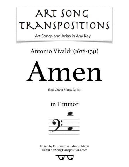 Amen Transposed To F Minor Bass Clef Sheet Music