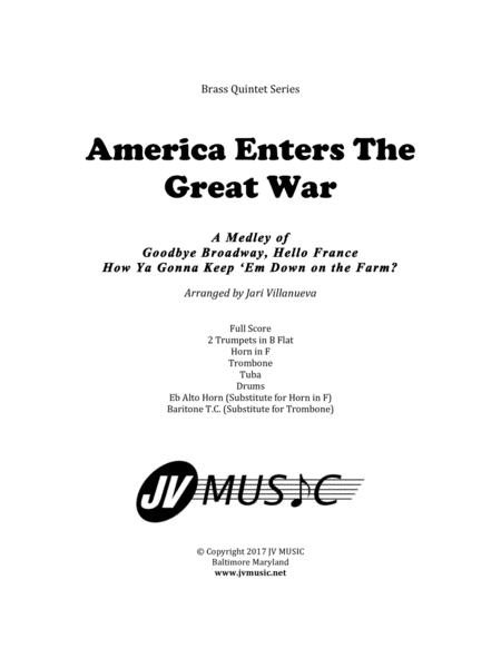 Free Sheet Music America Enters The Great War For Brass Quintet