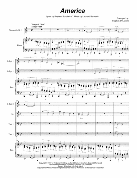 Free Sheet Music America For Brass Quintet