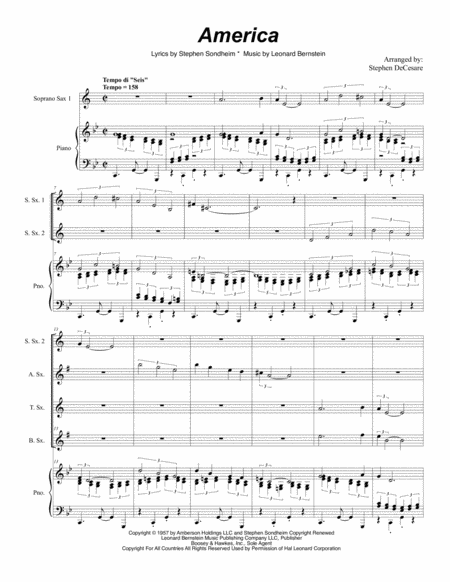 America For Saxophone Quintet Sheet Music