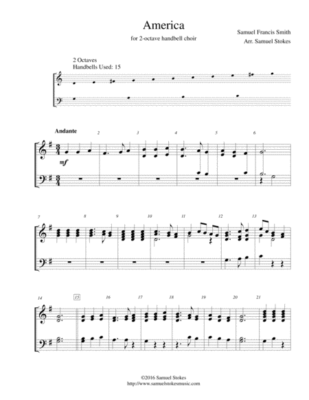 America My Country Tis Of Thee For 2 Octave Handbell Choir Sheet Music