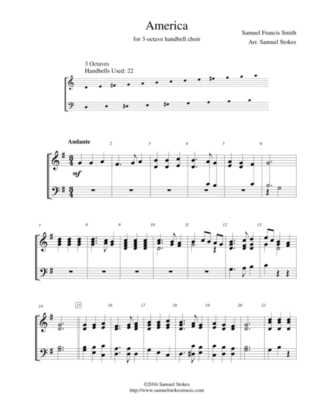 America My Country Tis Of Thee For 3 Octave Handbell Choir Sheet Music