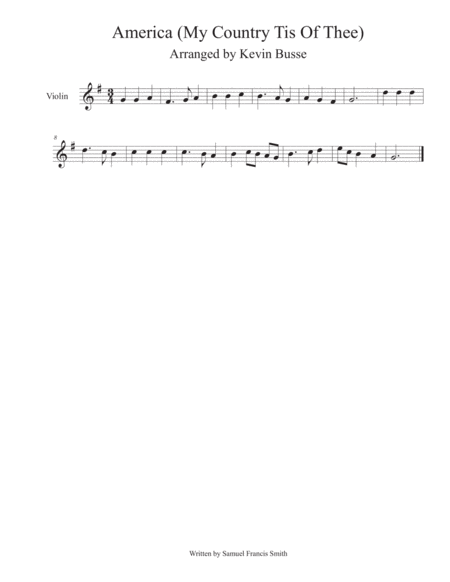 America My Country Tis Of Thee Violin Sheet Music