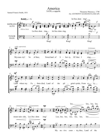 America Satb A Cappella Sheet Music