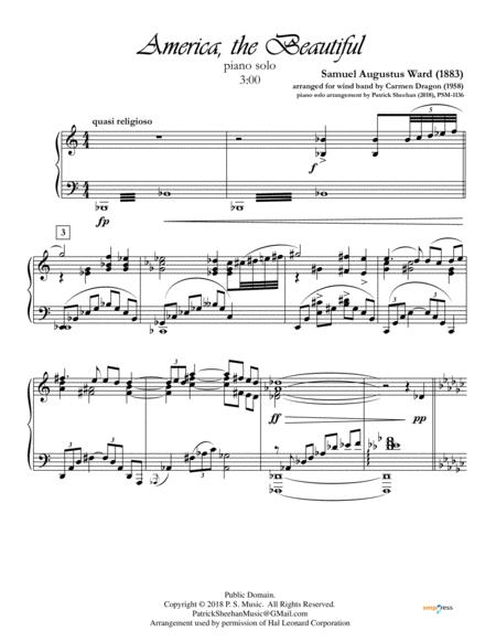 America The Beautiful Arr C Dragon For Solo Piano Sheet Music