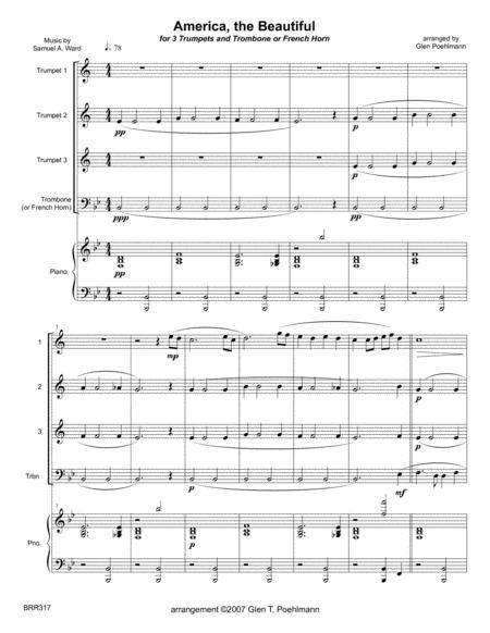 America The Beautiful Brass Quartet With Optional Piano Sheet Music