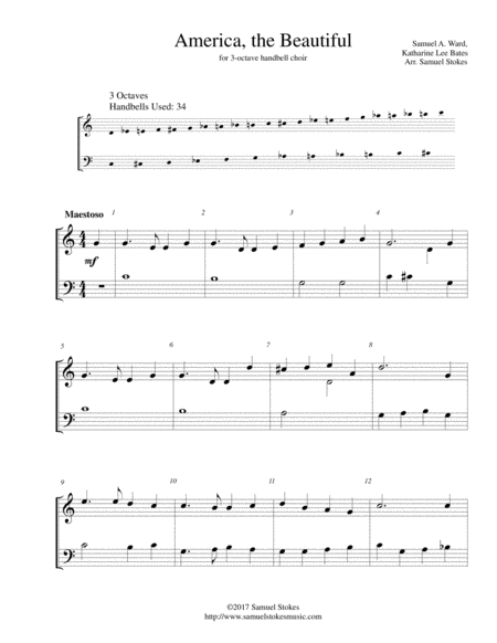 Free Sheet Music America The Beautiful For 3 Octave Handbell Choir