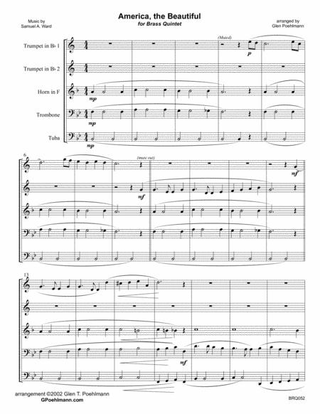 America The Beautiful For Brass Quintet Unaccompanied Sheet Music