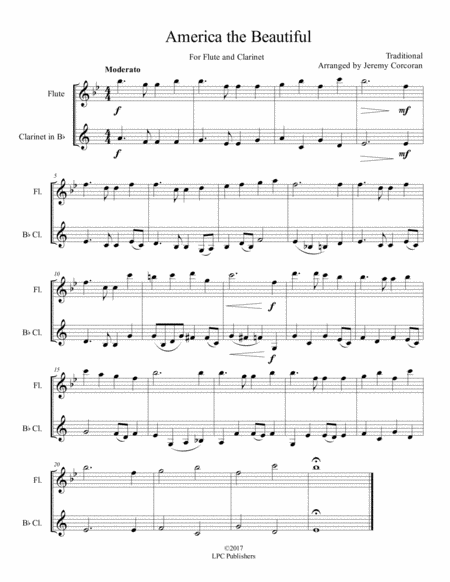 America The Beautiful For Flute And Clarinet Sheet Music