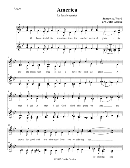 America The Beautiful For Ssaa A Cappella Voices Sheet Music