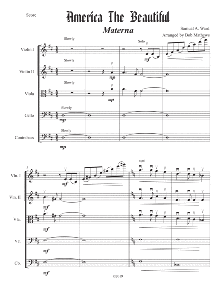 America The Beautiful For String Orchestra Sheet Music