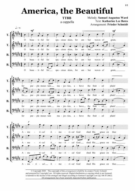 Free Sheet Music America The Beautiful Ttbb