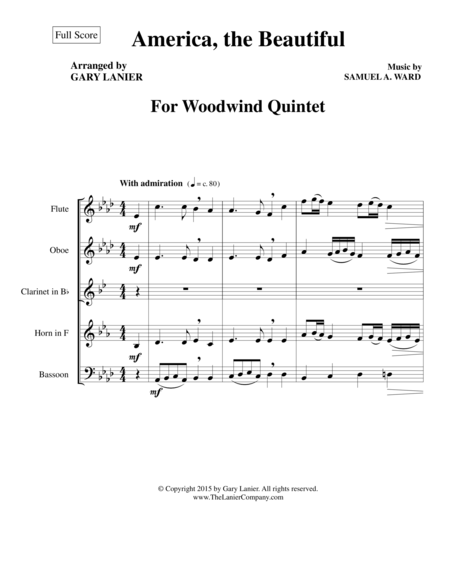 America The Beautiful Woodwind Quintet Score And Parts Sheet Music