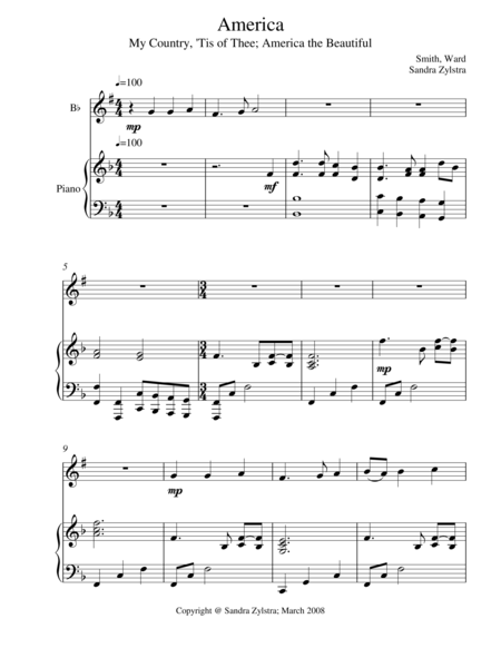 America Treble Bb Instrument Solo Sheet Music