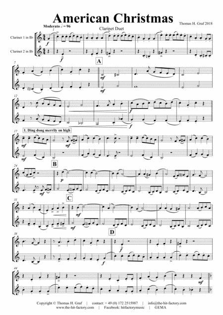 American Christmas Mash Up Rondo Of Best Christmas Songs Clarinet Duet Sheet Music