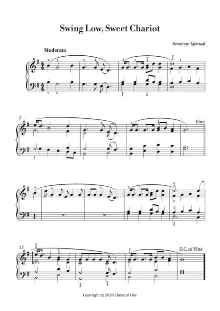 American Spiritual Swing Low Sweet Chariot Easy Piano Arrangement Sheet Music