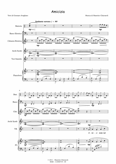 Free Sheet Music Amicizia Band Version