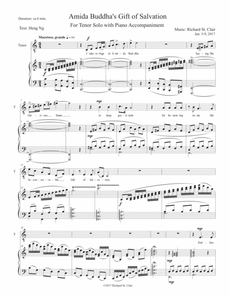 Amidas Gift Of Salvation A Buddhist Song For Tenor And Piano Sheet Music