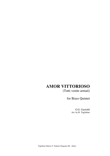 Amor Vittorioso Gastoldi For Brass Quintet With Parts Sheet Music