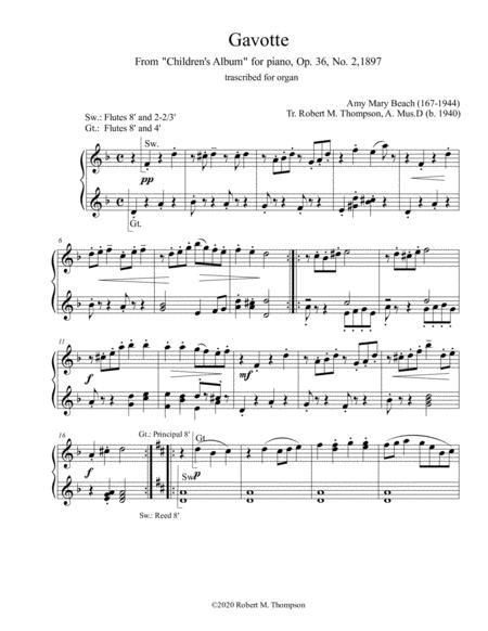 Amy Beach Gavotte For Organ Sheet Music