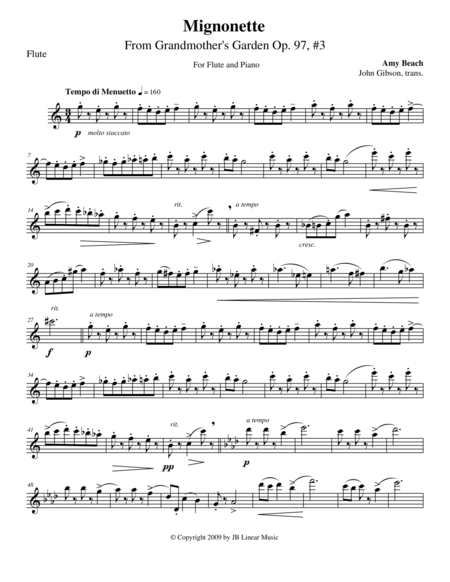 Free Sheet Music Amy Beach Mignonette Set For Flute And Piano