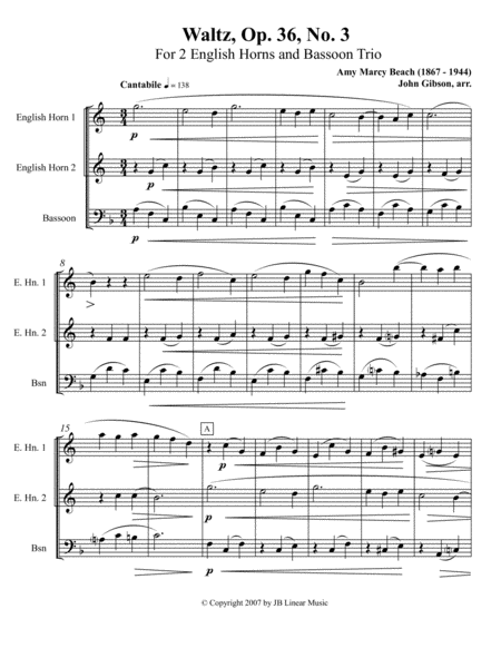 Free Sheet Music Amy Beach Waltz Set For 2 English Horns And Bassoon Trio