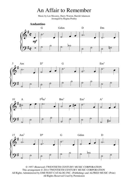 An Affair To Remember Our Love Affair Piano Solo With Chords Sheet Music