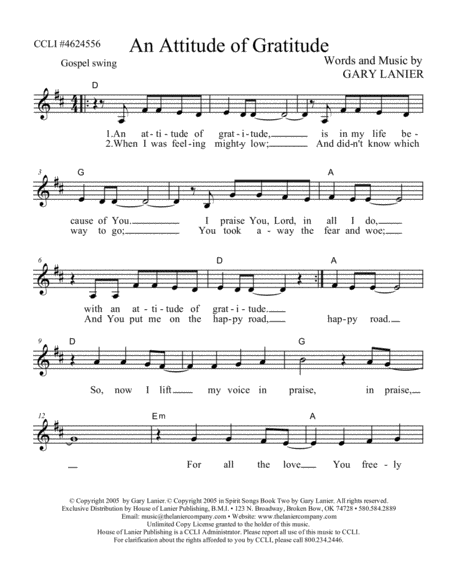 An Attitude Of Gratitude Lead Sheet Sheet Music