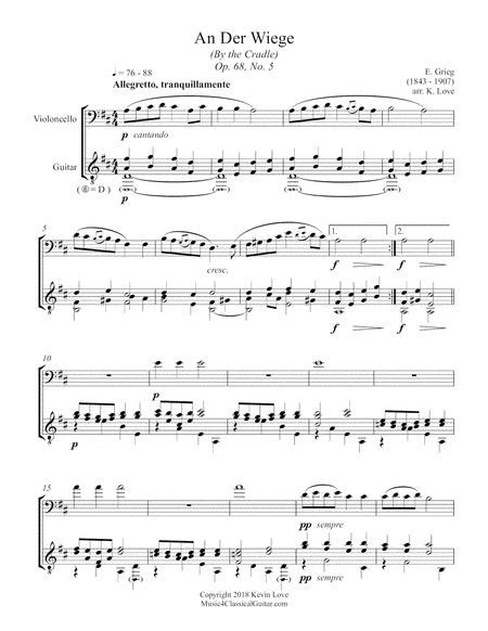 Free Sheet Music An Der Wiege By The Cradle Op 68 No 5 Cello And Guitar Score And Parts
