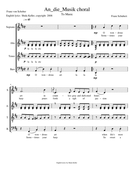 An Die Musik In English For Choir A Cappella Sheet Music