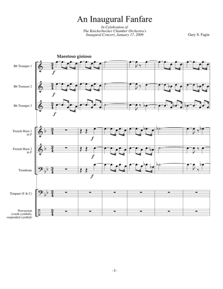 An Inaugural Fanfare For Brass Ensemble And Percussion Sheet Music