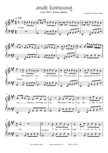 Anak Kampung Jimmy Palikat Piano G5 Sheet Music