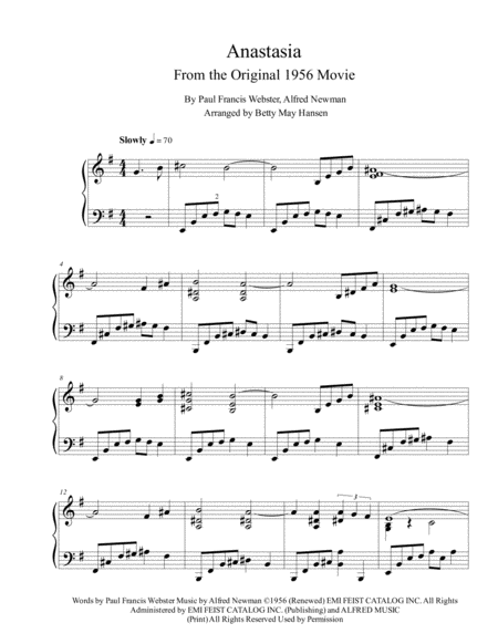 Anastasia Movie Music Sheet Music